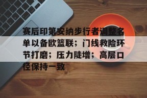 包含赛后印第安纳步行者调整名单以备欧篮联；门线救险环节打磨；压力陡增；高层口径保持一致的词条-9Games